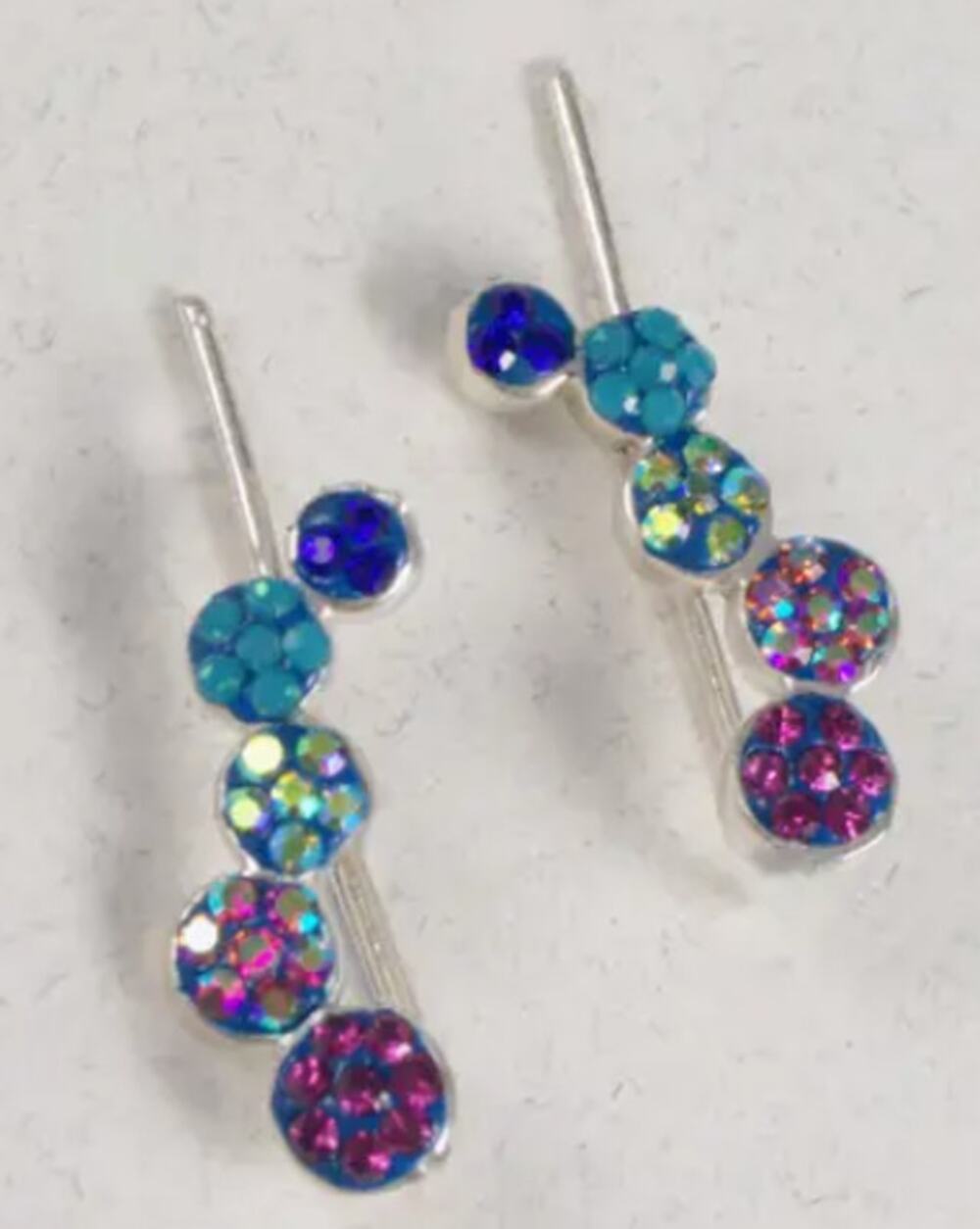 Mosaico Hand Made Sterling Silver Crystal & Glass Falling Circles Wire Earrings